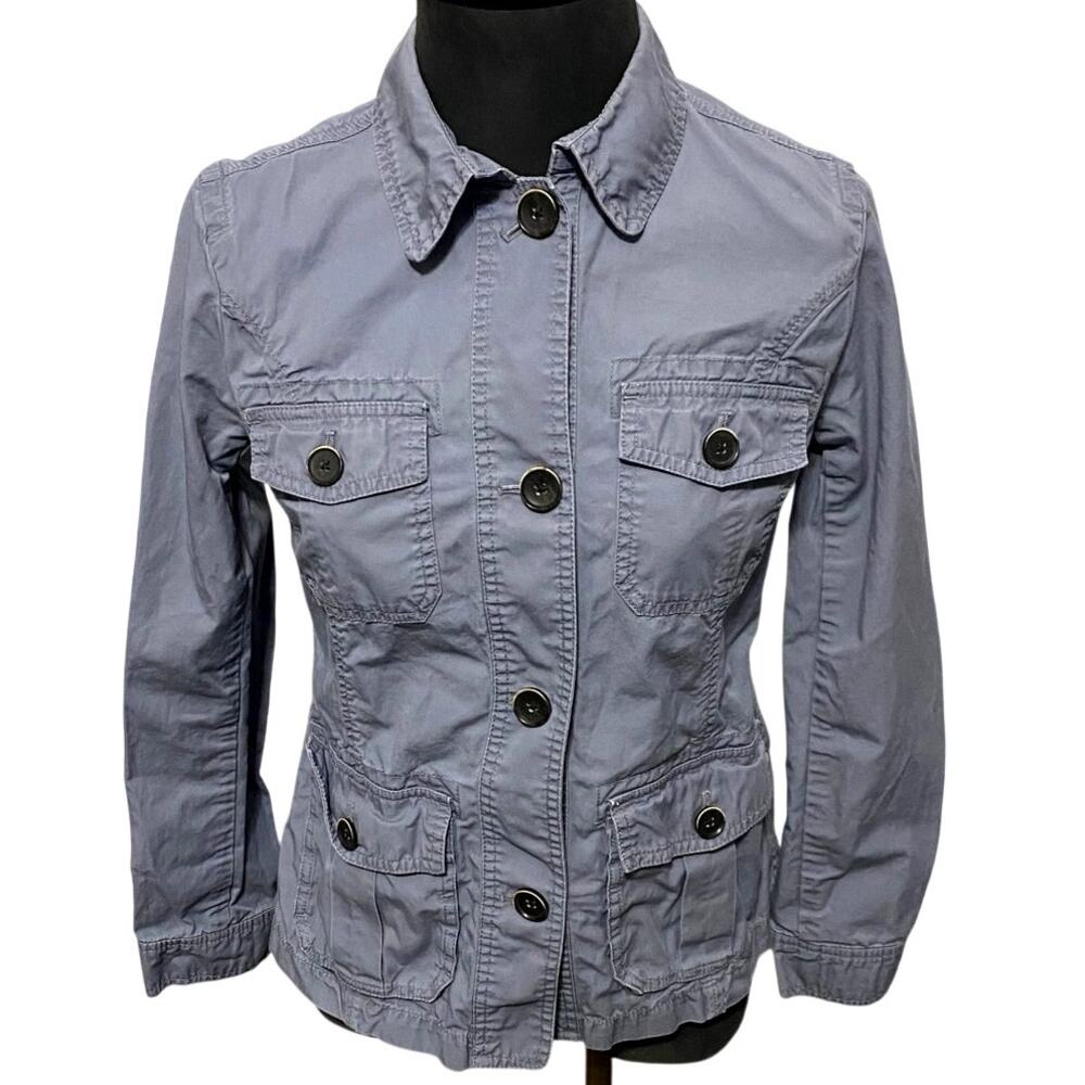 Eddie Bauer Women's Utility Jacket XS Gray Blue Front Button Up Pockets Collar